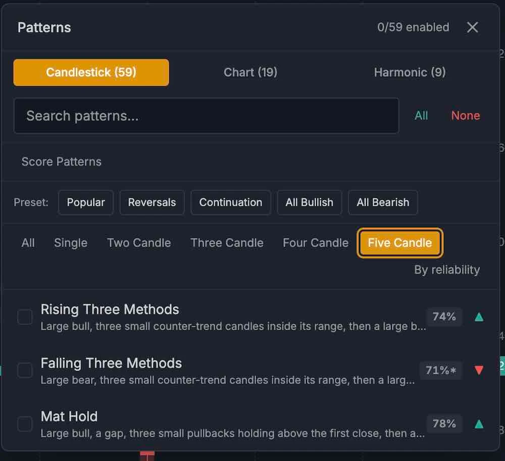 pattern settings dialog with categories